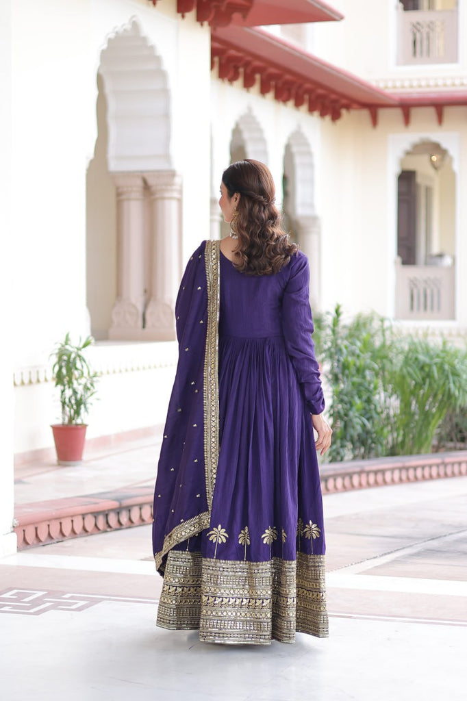 Purple Sequins Embroidered Gown ClothsVilla