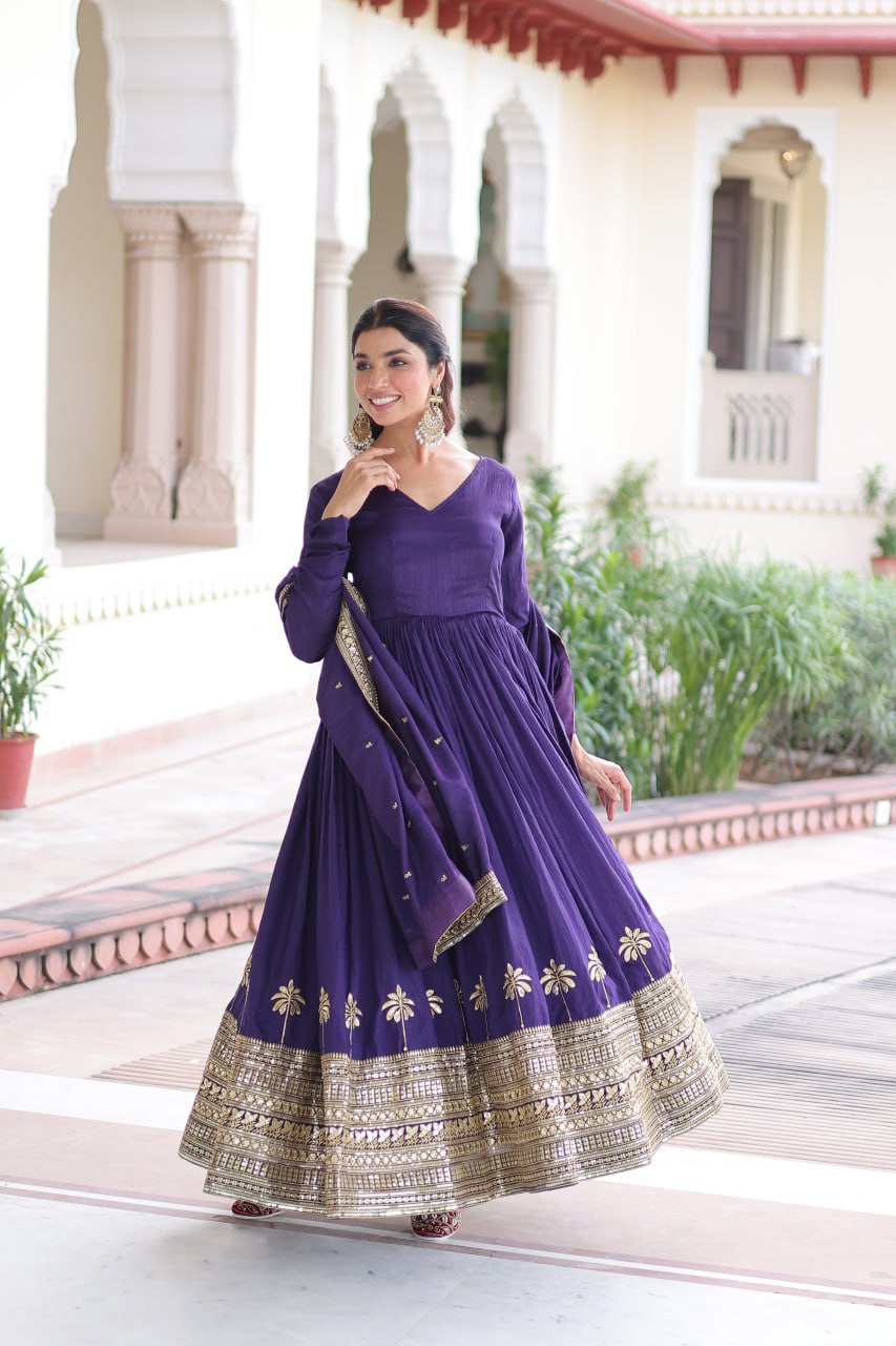 Purple Sequins Embroidered Gown ClothsVilla