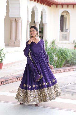 Purple Sequins Embroidered Gown ClothsVilla