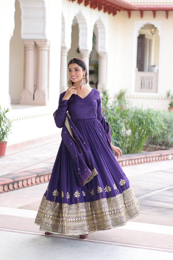 Purple Sequins Embroidered Gown ClothsVilla