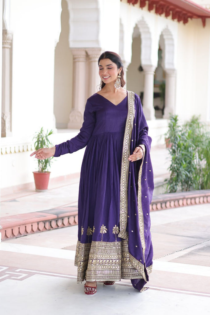 Purple Sequins Embroidered Gown ClothsVilla