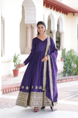 Purple Sequins Embroidered Gown ClothsVilla