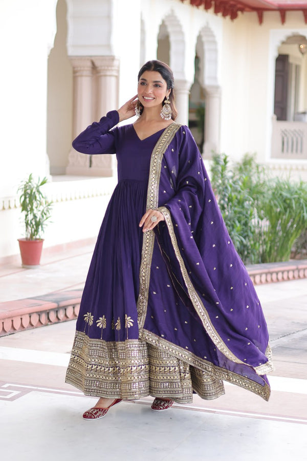 Purple Sequins Embroidered Gown ClothsVilla