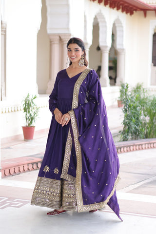 Purple Sequins Embroidered Gown ClothsVilla