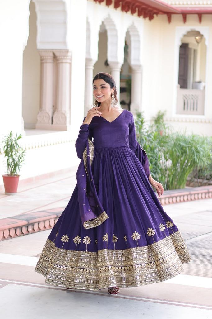 Purple Sequins Embroidered Gown ClothsVilla