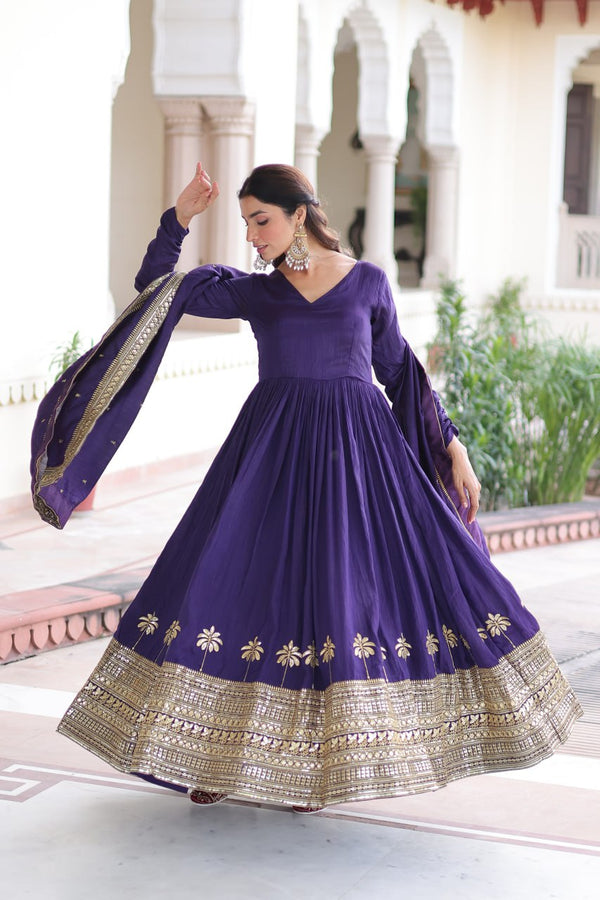 Purple Sequins Embroidered Gown ClothsVilla
