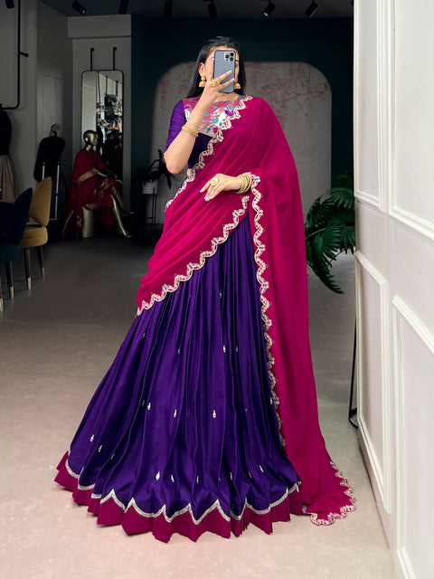 Purple Sequins Lehenga Set with Dupatta Clothsvilla Main image