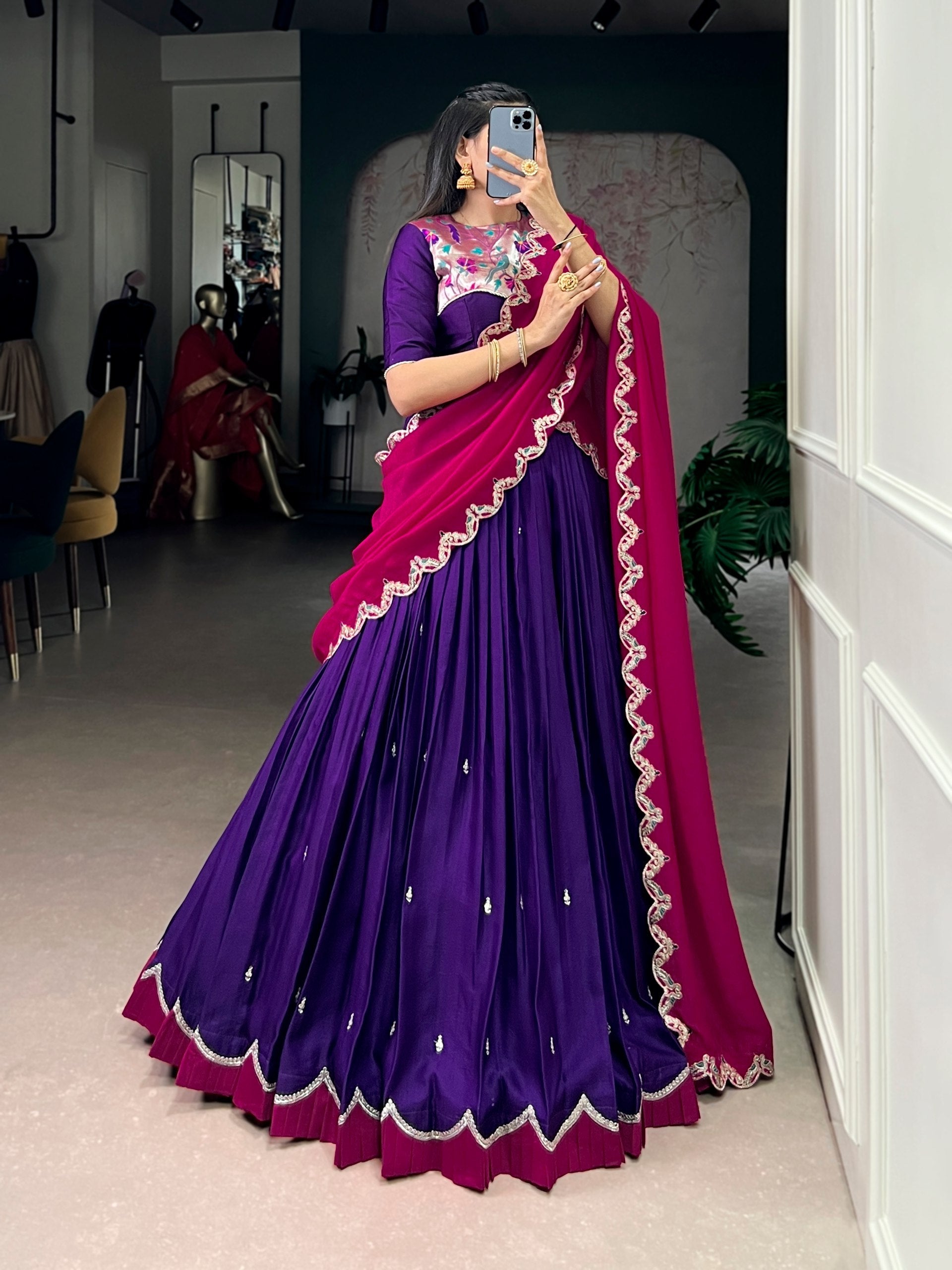 Purple Sequins Lehenga Set with Dupatta Secondary image