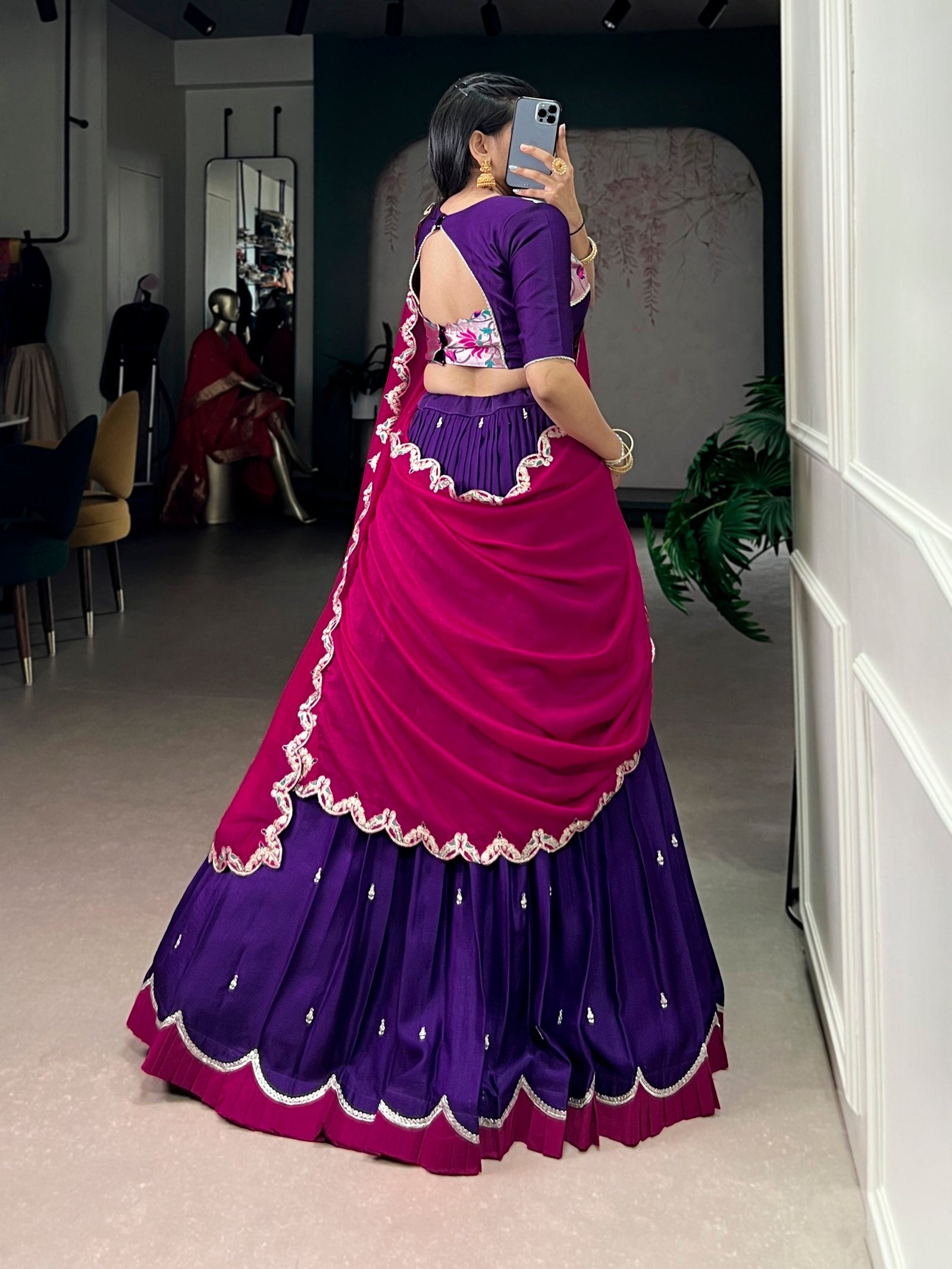 Purple Sequins Lehenga Set with Dupatta Clothsvilla