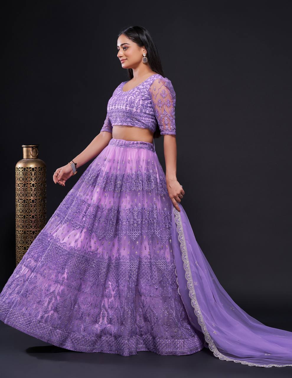 Purple Shine Bright in Lilac Stunning Shimmer Lehenga Set ClothsVilla