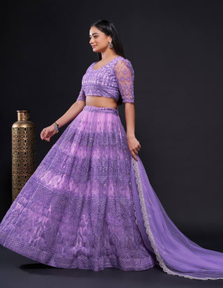 Purple Shine Bright in Lilac Stunning Shimmer Lehenga Set ClothsVilla