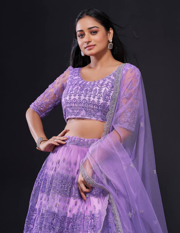 Purple Shine Bright in Lilac Stunning Shimmer Lehenga Set ClothsVilla