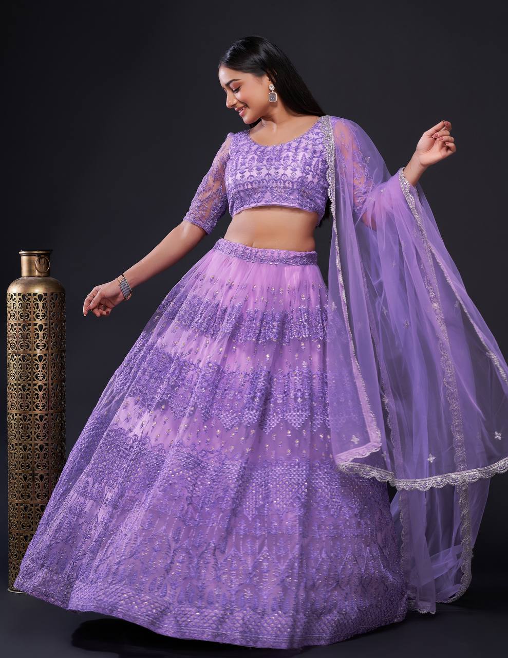 Purple Shine Bright in Lilac Stunning Shimmer Lehenga Set ClothsVilla