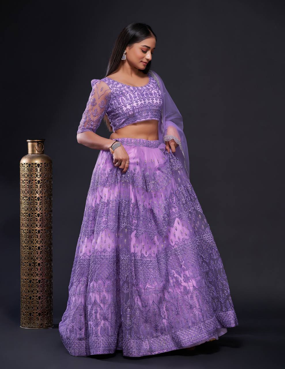Purple Shine Bright in Lilac Stunning Shimmer Lehenga Set ClothsVilla