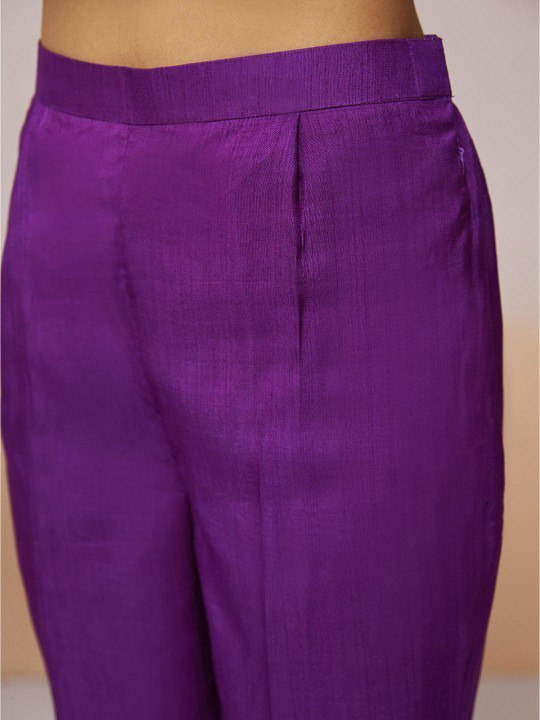 Purple Silk Digital Print & Sequins Work Top with Bangalori Silk Pant – Ready to Wear Set ClothsVilla