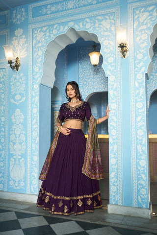 Purple Silk Embroidered Lehenga Set ClothsVilla