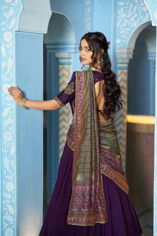 Purple Silk Embroidered Lehenga Set ClothsVilla