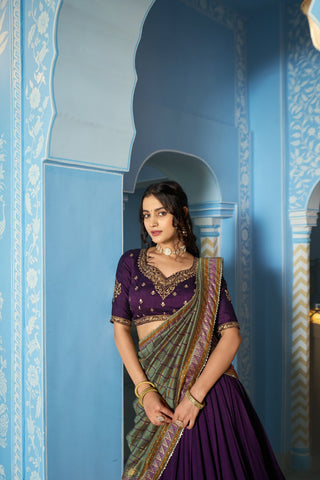 Purple Silk Embroidered Lehenga Set ClothsVilla
