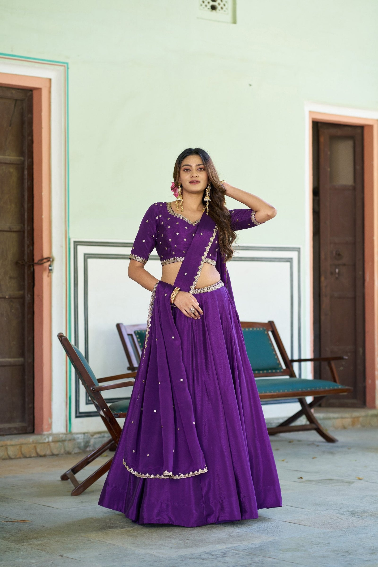 Purple Silk Embroidered Lehenga ClothsVilla