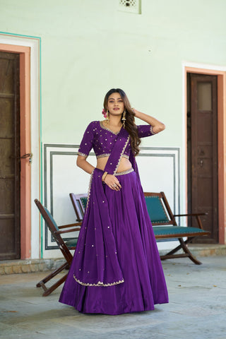 Purple Silk Embroidered Lehenga ClothsVilla