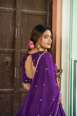 Purple Silk Embroidered Lehenga ClothsVilla