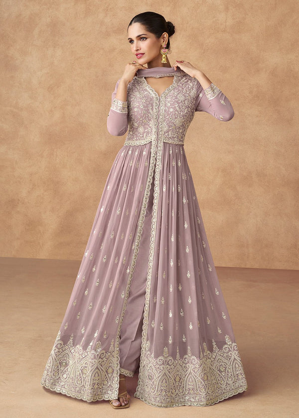Purple Silk Ethnic Suit Set ClothsVilla