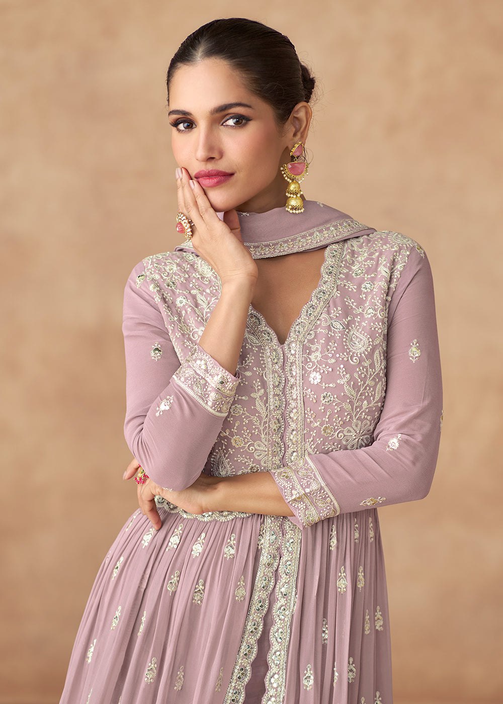 Purple Silk Ethnic Suit Set ClothsVilla