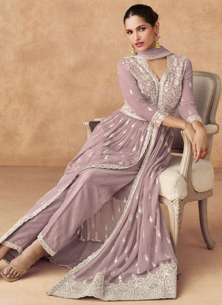 Purple Silk Ethnic Suit Set ClothsVilla