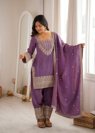 Purple Silk Farshi Shalwar Suit ClothsVilla