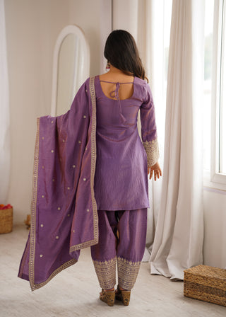 Purple Silk Farshi Shalwar Suit ClothsVilla