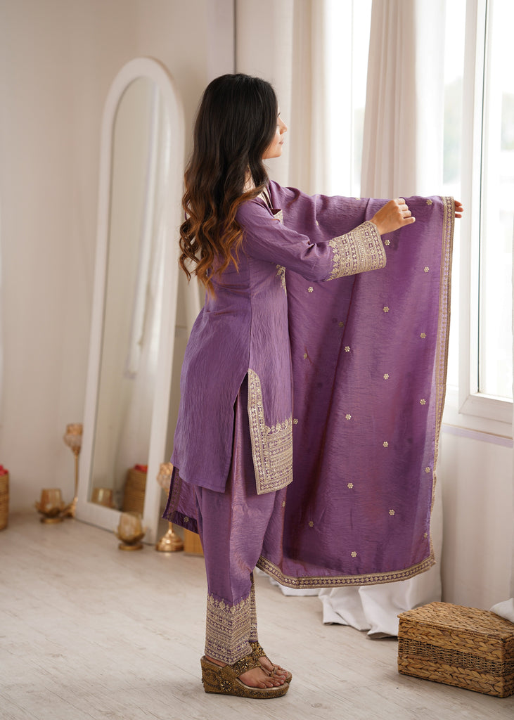 Purple Silk Farshi Shalwar Suit ClothsVilla
