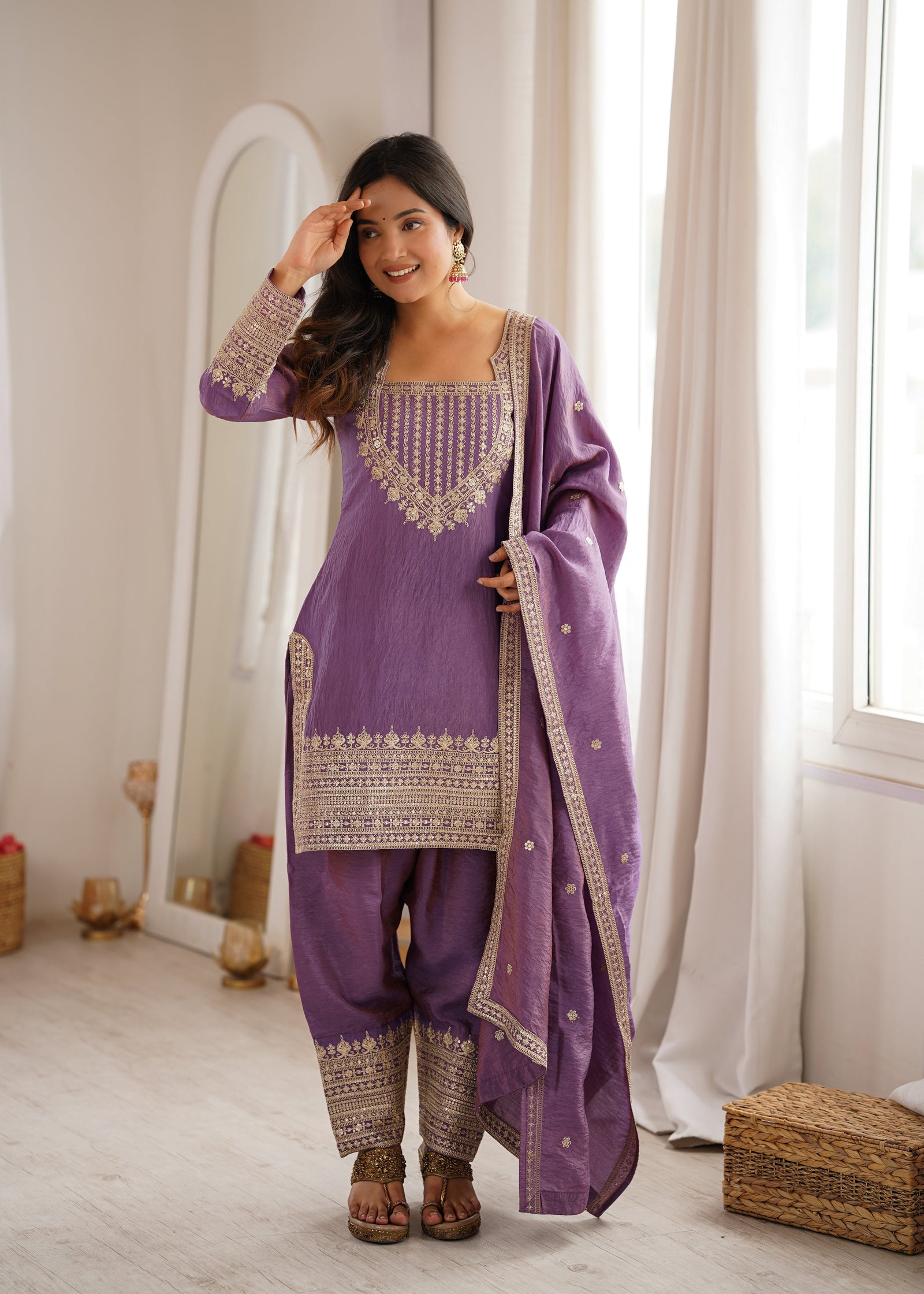 Purple Silk Farshi Shalwar Suit ClothsVilla