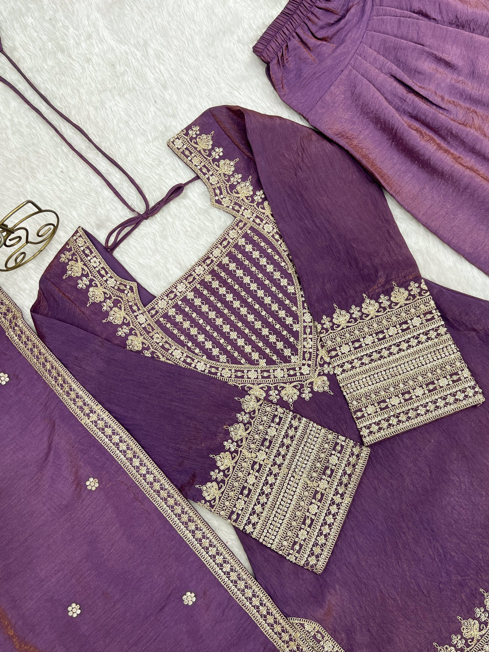 Purple Silk Farshi Shalwar Suit ClothsVilla