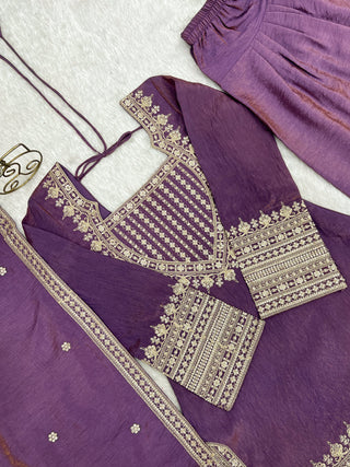 Purple Silk Farshi Shalwar Suit ClothsVilla