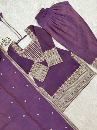 Purple Silk Farshi Shalwar Suit ClothsVilla