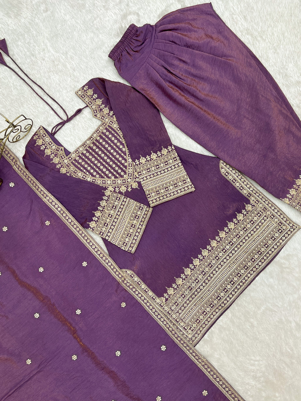 Purple Silk Farshi Shalwar Suit ClothsVilla