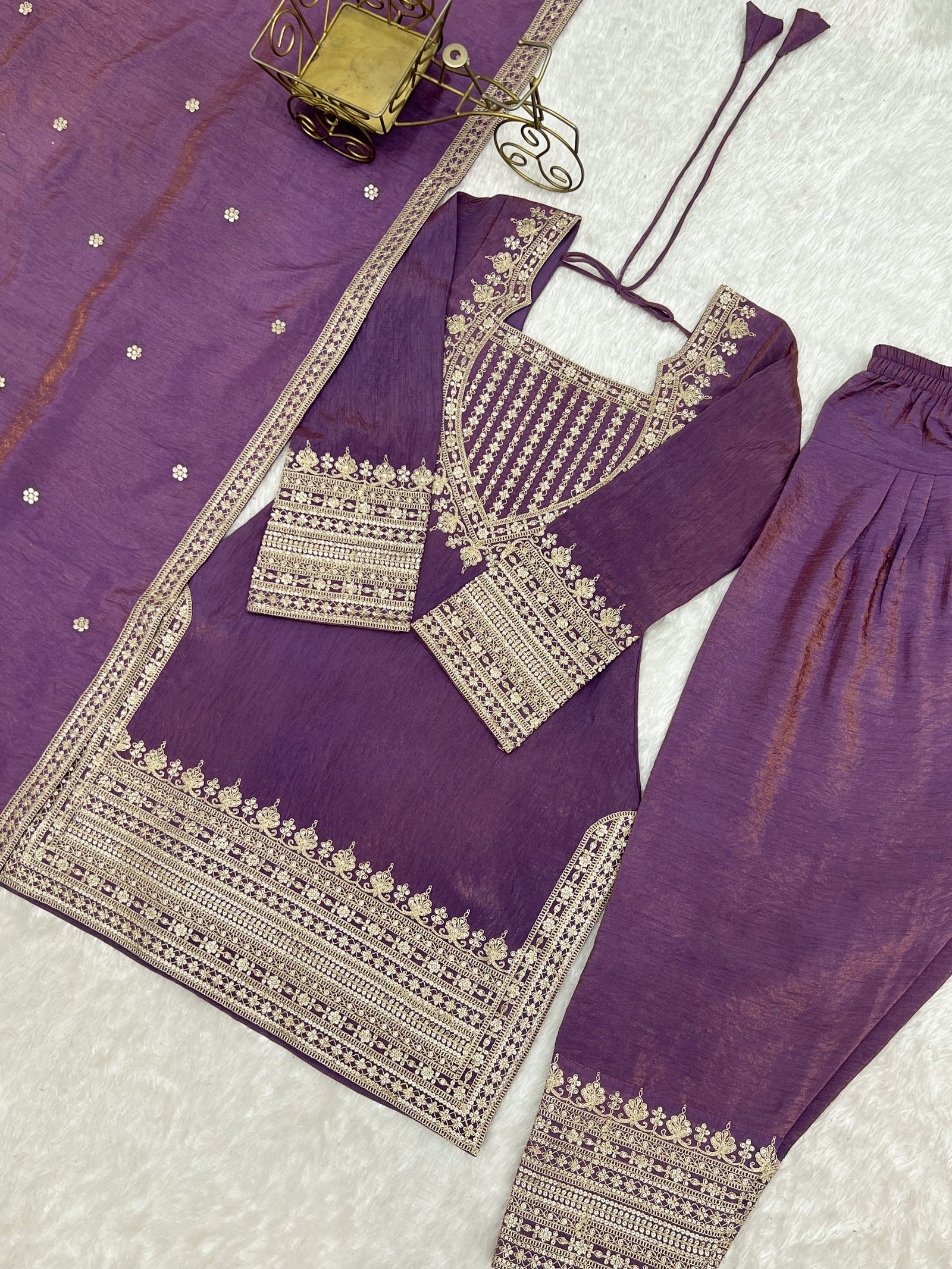 Purple Silk Farshi Shalwar Suit ClothsVilla
