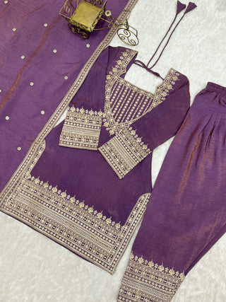 Purple Silk Farshi Shalwar Suit ClothsVilla