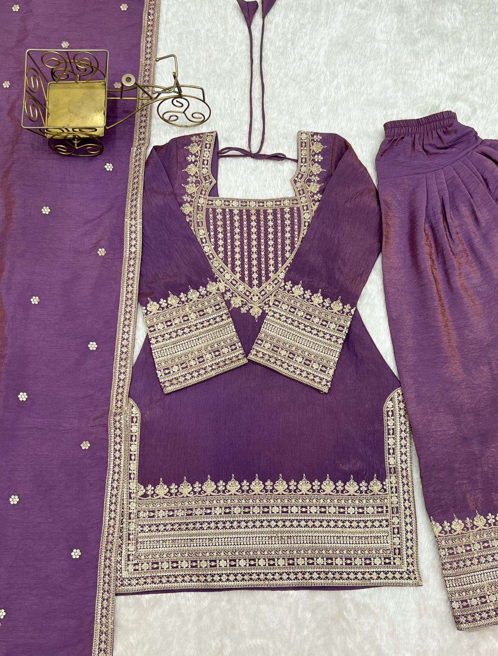 Purple Silk Farshi Shalwar Suit ClothsVilla