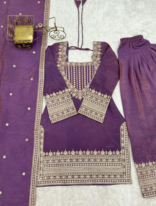 Purple Silk Farshi Shalwar Suit ClothsVilla