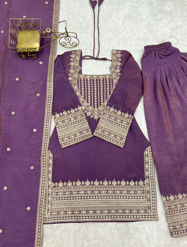 Purple Silk Farshi Shalwar Suit ClothsVilla