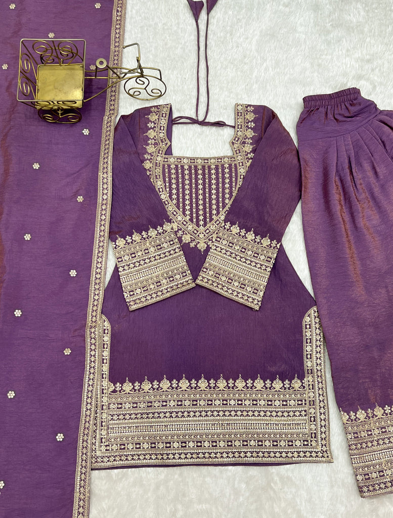 Purple Silk Farshi Shalwar Suit ClothsVilla
