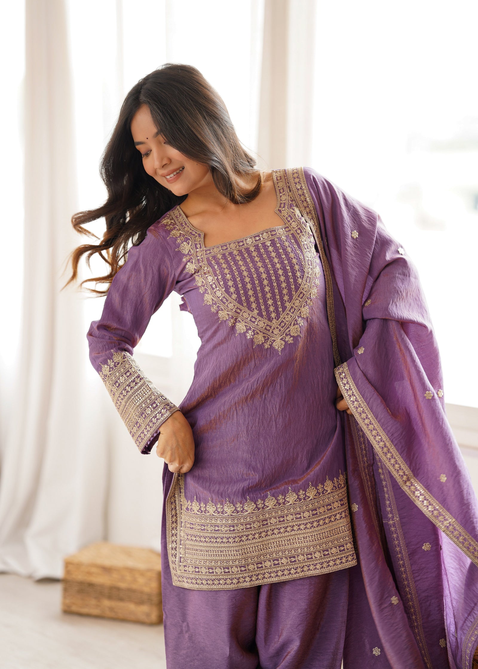 Purple Silk Farshi Shalwar Suit ClothsVilla