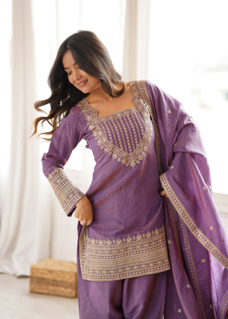 Purple Silk Farshi Shalwar Suit ClothsVilla