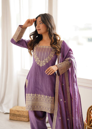 Purple Silk Farshi Shalwar Suit ClothsVilla