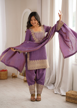 Purple Silk Farshi Shalwar Suit ClothsVilla