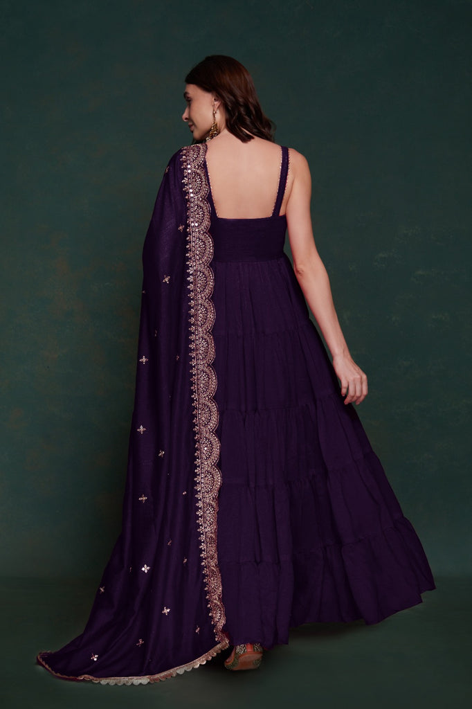 Purple Silk Gown with Sequins and Zari Embellishments ClothsVilla