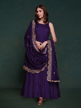 Load image into Gallery viewer, Purple Silk Gown with Sequins and Zari Embellishments ClothsVilla