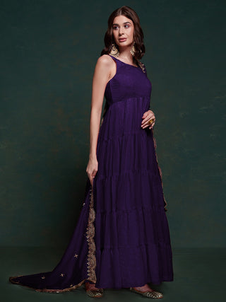 Purple Silk Gown with Sequins and Zari Embellishments ClothsVilla