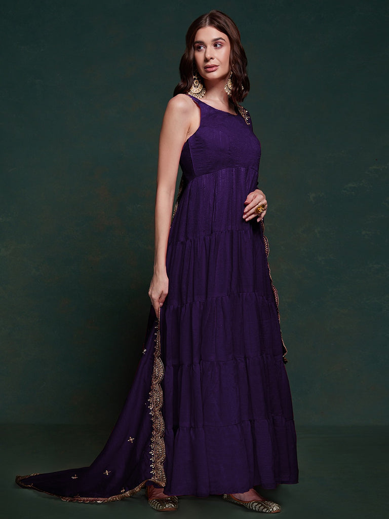 Purple Silk Gown with Sequins and Zari Embellishments ClothsVilla